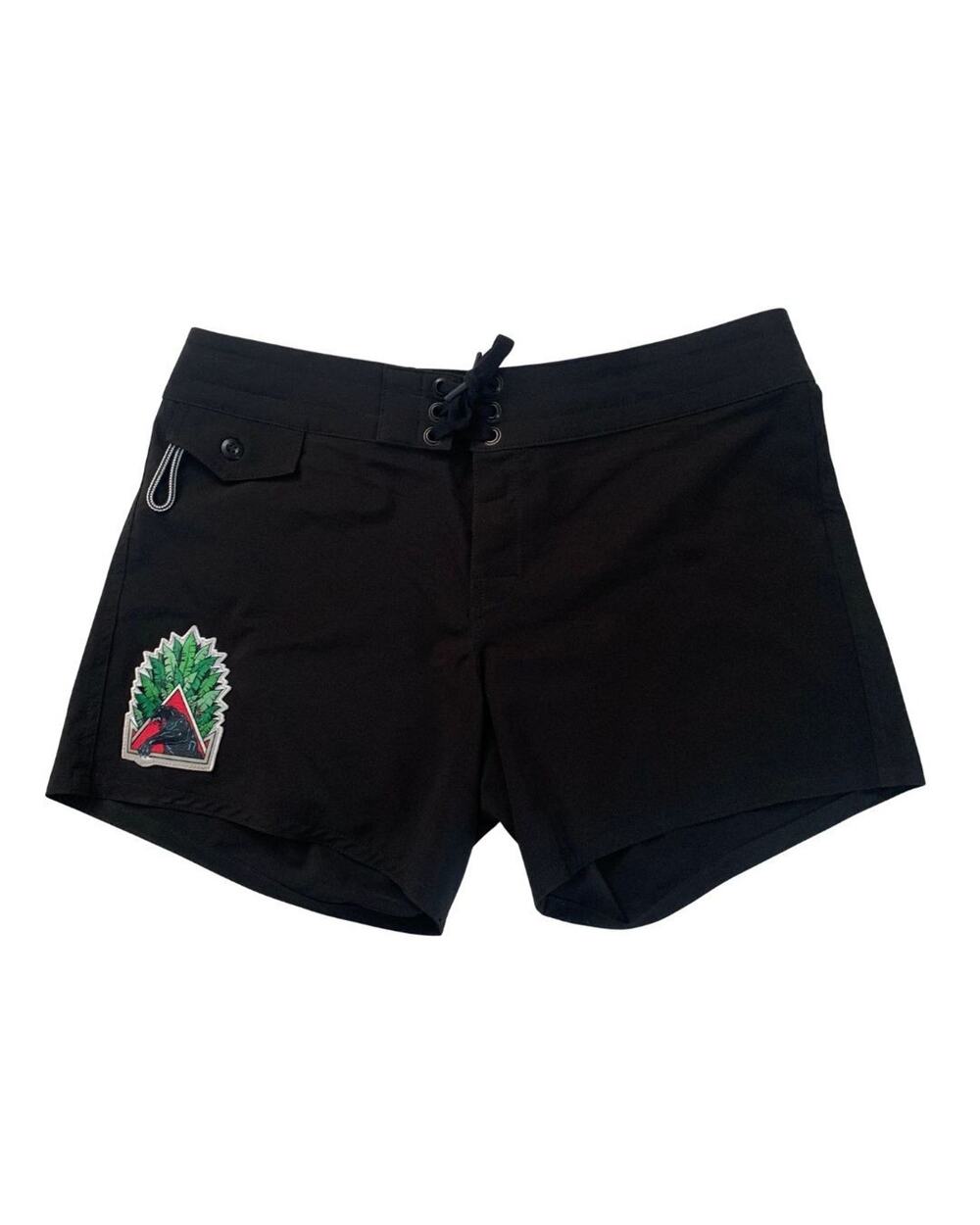 Birdwell Womens Beach Britches Natas Kaupas Panther Patch Shorts Size 10 Black
